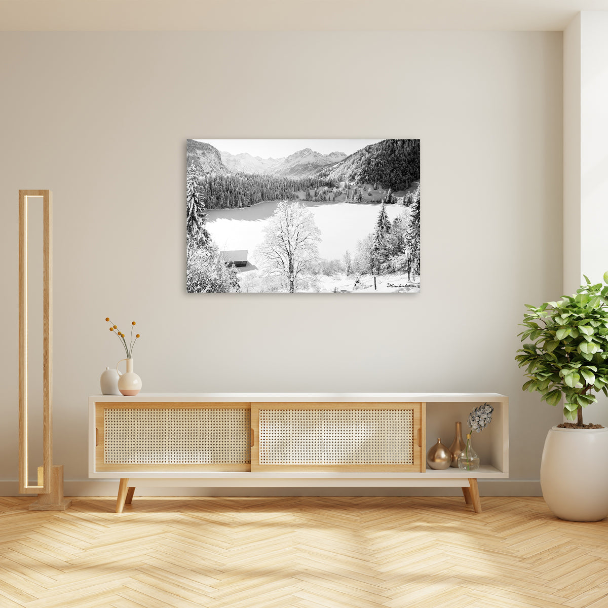 Schneebedeckter Bergsee